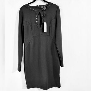 Kardashian Kollection Jeweled Keyhole Neck Black Dress Size L NWT